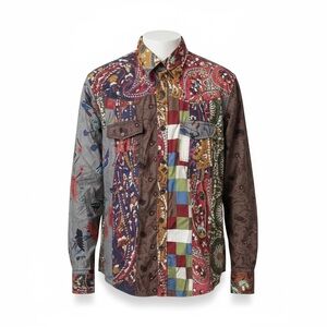 Desigual Men’s Ptork Button-Up Shirt M Boho Floral Multicolor